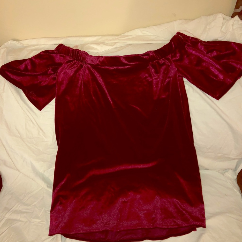 Christmas red velvet off the shoulder dress